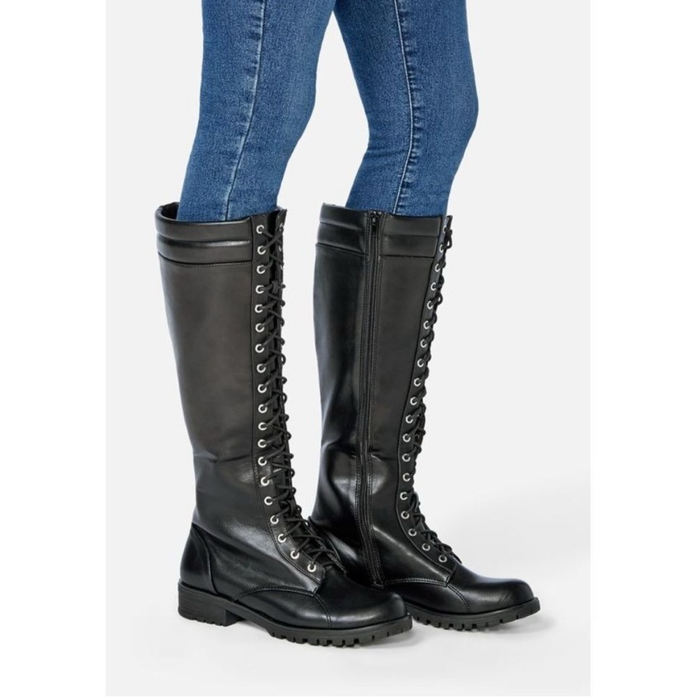 JustFab Black Lace Up Boots